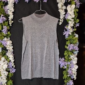 Peter Nygard Silver Metallic Sleeveless Mock Neck Tank